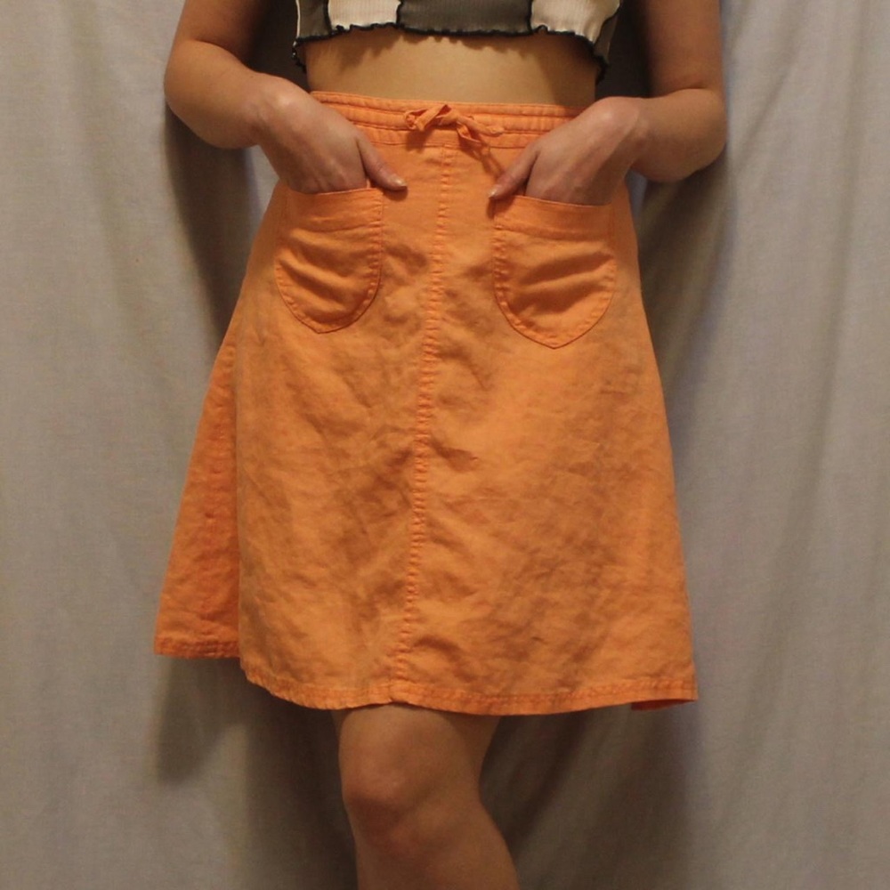 Pale Orange Linen A Line Skirt